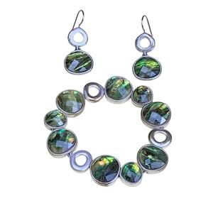 Abalone Look Stretch Bracelet and Hook Earrings Set